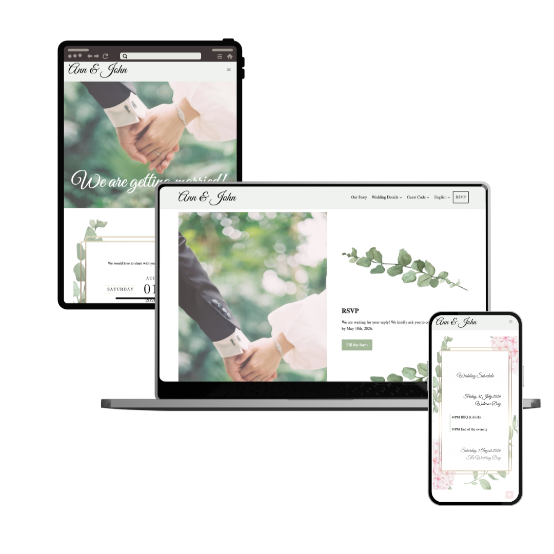 Mockup presentation of Implemented Wedding Website perfectly matched with the invitation.